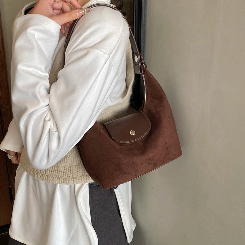Vintage Suede Crescent Shoulder Bag – Women's Hobo Purse