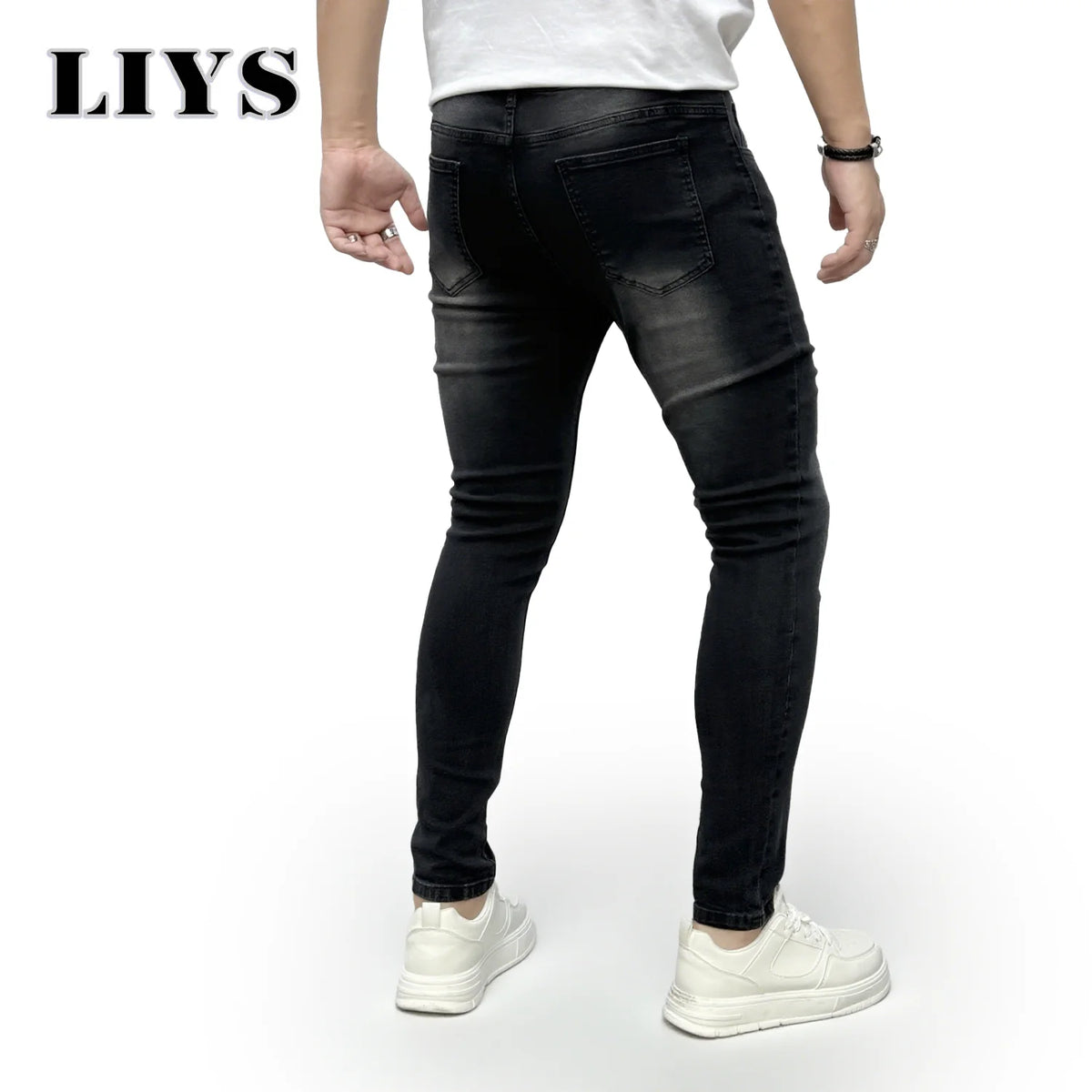 Men's Skinny Jeans – Black Faded Stretch Denim