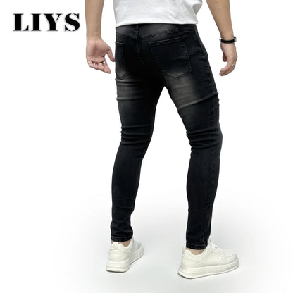 Men's Skinny Jeans – Black Faded Stretch Denim