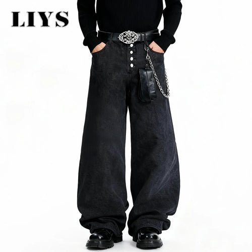 Men's Wide-Leg Black Baggy Jeans – Retro Hip Hop Streetwear Denim