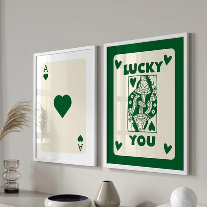 Lucky You Playing Card Wall Art Poster – Retro Green Ace Print