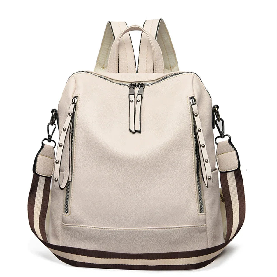 Soft Leather Women's Backpack – Waterproof Preppy Convertible Bag