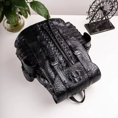 Crocodile Skin Genuine Leather Men's Backpack – Luxury Black Bag