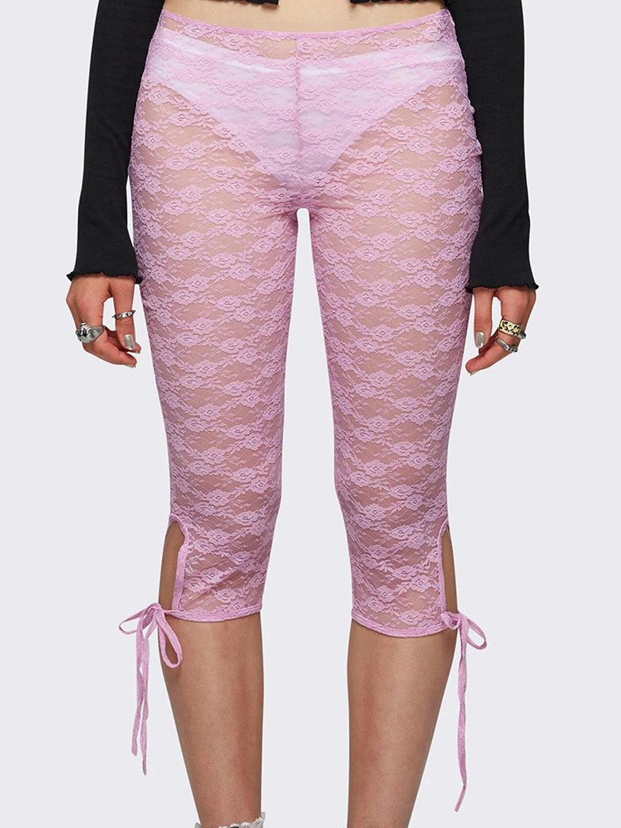 Lace Capri Pants for Women – See-Through Bandage Streetwear