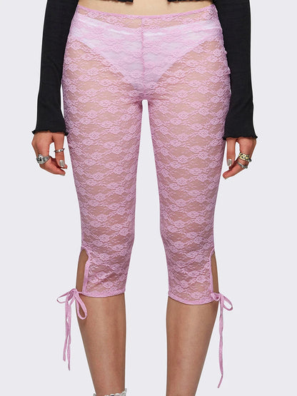 Lace Capri Pants for Women – See-Through Bandage Streetwear