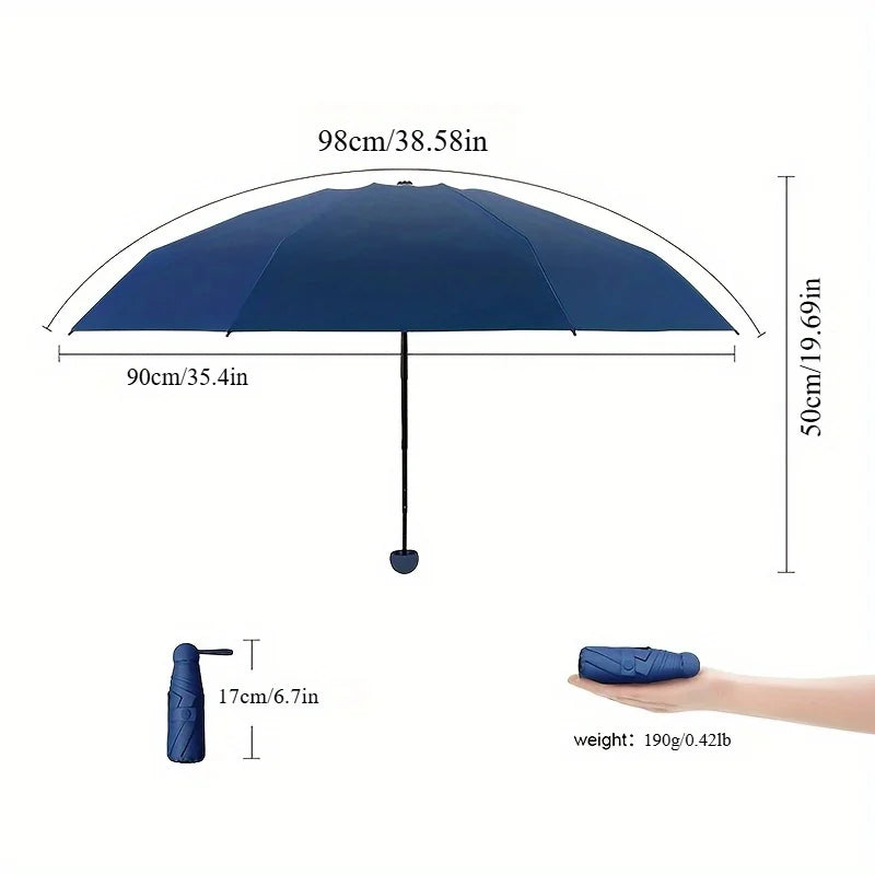 Compact 5 Fold Mini Travel Umbrella With UV Protection Lightweight Capsule Sunshade