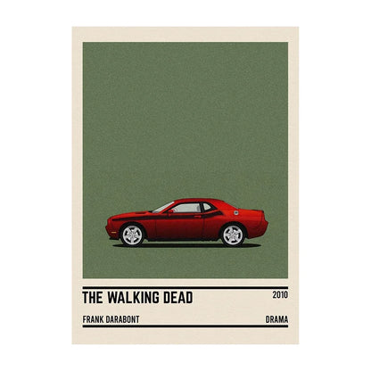Movie Car Minimalist Poster Wall Art Print | Classic Film Decor