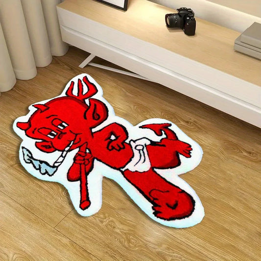 Devil Character Shaped Area Rug – Irregular Cartoon Floor Mat for Bedroom & Living Room