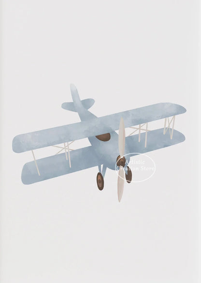 Boys Nursery Wall Art Vintage Travel Prints Blue Plane Balloon
