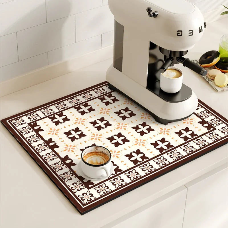 Vikama Vintage Coffee Machine Mat Absorbent Quick-Drying Drainage Mat Non-Slip Dish Drying Kitchen