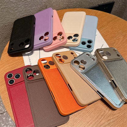 Luxury Lychee Pattern Leather iPhone Case – Shockproof TPU Frame