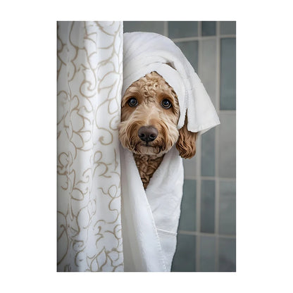 Funny Dog Bathroom Poster – Schnauzer in Bathrobe Wall Art Print