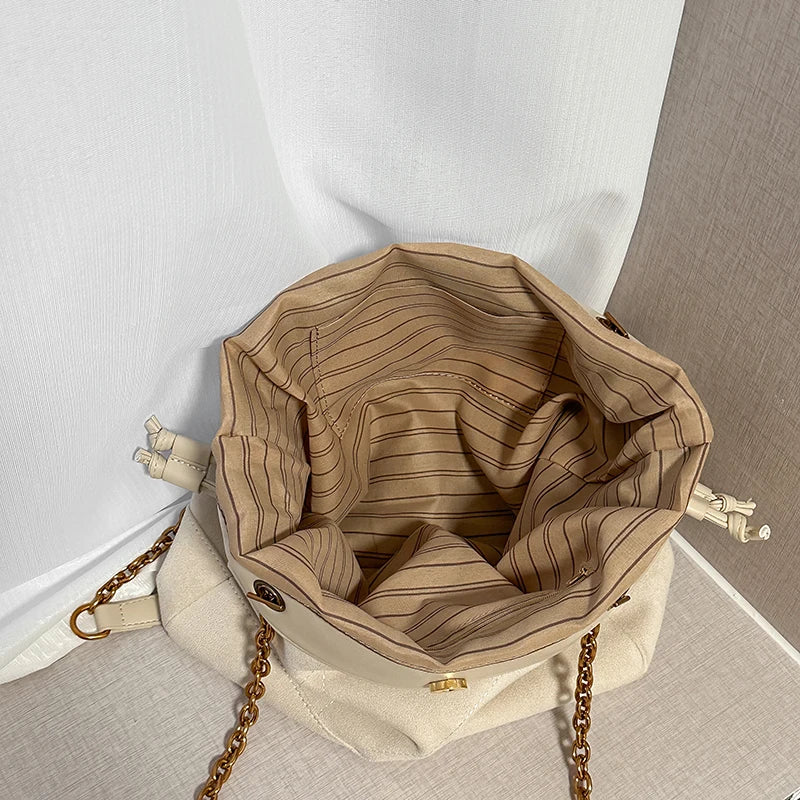 Faux Suede Tote Bag – Women's Chain Shoulder Handbag