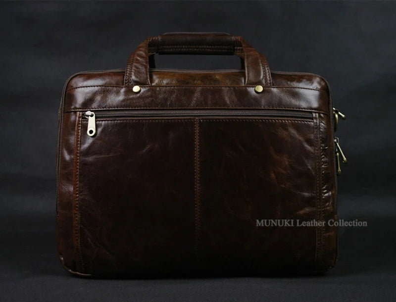 Full Grain Leather Men's Briefcase – 15" Laptop Portfolio Bag