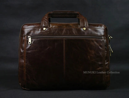 Full Grain Leather Men's Briefcase – 15" Laptop Portfolio Bag