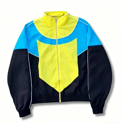 Mens Jacket Harajuku Y2k Red White Spliced Racing Pants Oversized Zip Windproof Casual Sports Unisex