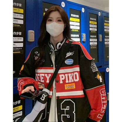 Racing Motorcycle Baseball Jacket – Streetwear Letter Print Couple Outfit