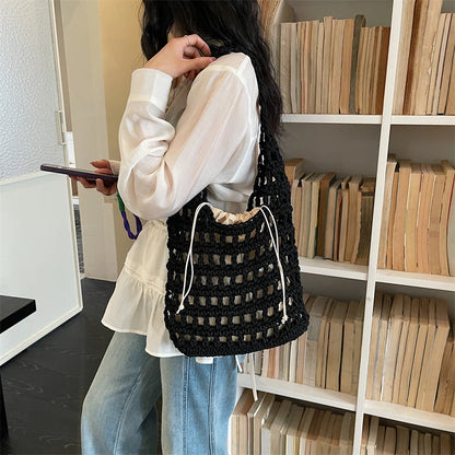 Women's Crochet Hollow Woven Drawstring Shoulder Bag
