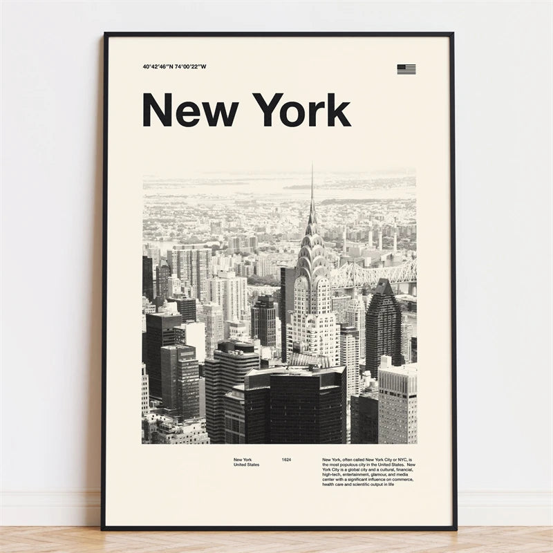 Retro City Poster – Mid-Century Modern Wall Art Print
