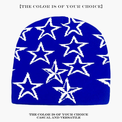 Star Print Beanie Hat – Unisex Hip Hop Knit Cap for Fall & Winter