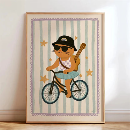 Boho Cat Bicycle Wall Art Poster – Kids Nursery Print