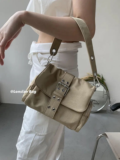 Vintage Nylon Khaki Shoudler Bag Women Hot Girls