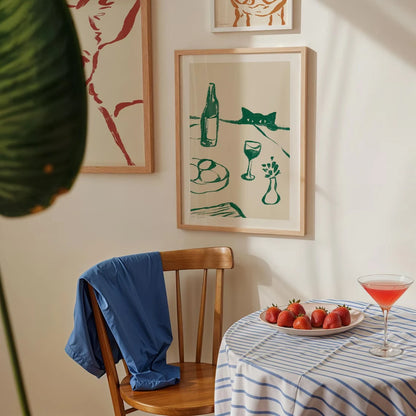 Sneaky Cat Wine Canvas Print – Kitchen Wall Art Poster