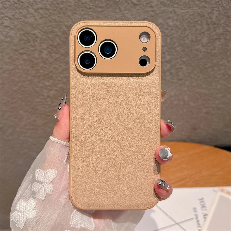 Luxury Lychee Pattern Leather iPhone Case – Shockproof TPU Frame