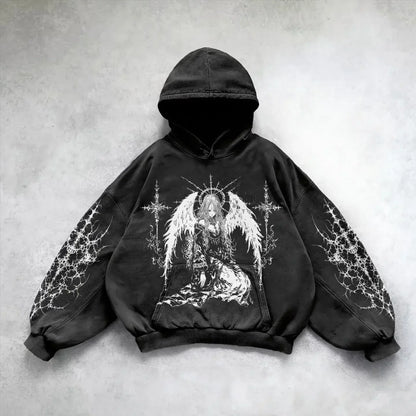 Angel Graphic Oversized Hoodie – Y2K Goth Streetwear Women