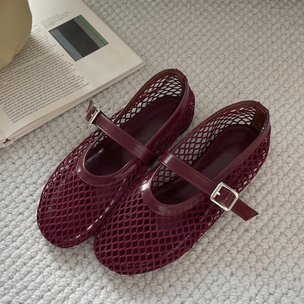 Eilyken Mesh Flat Shoes – Women's Buckle Strap Round Toe Flats