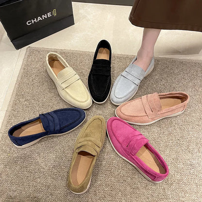 Women's Suede Slip-On Loafers Flat Moccasin Mules