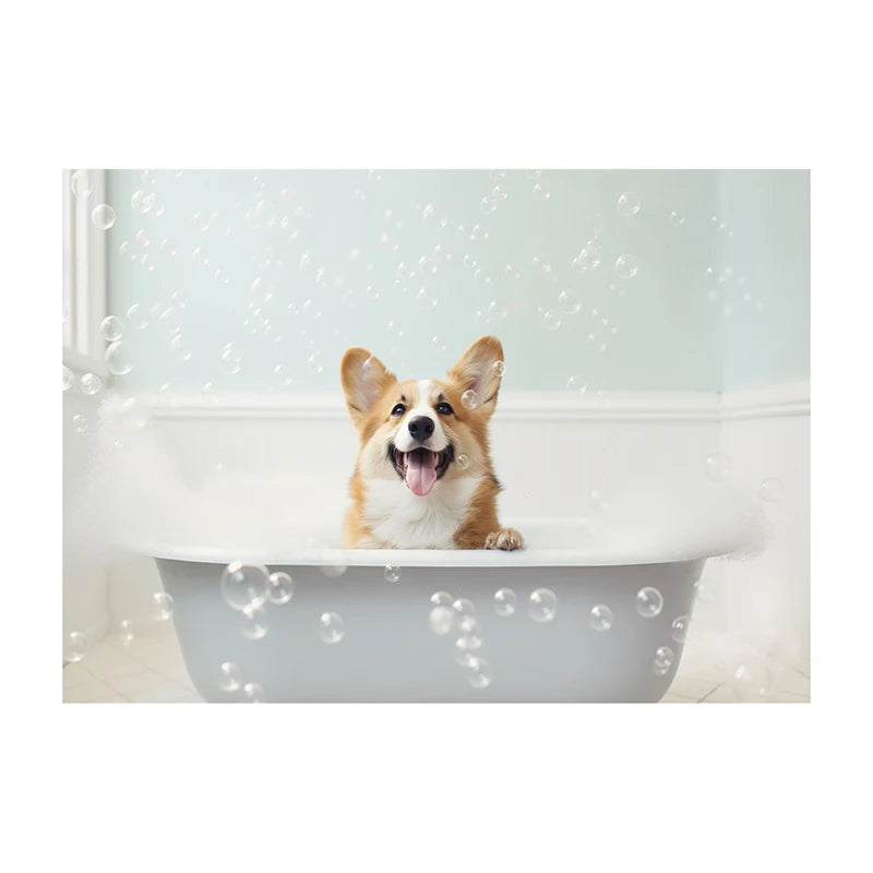 Cute Dog in Bathtub Wall Art Poster – Funny Puppy Canvas Print