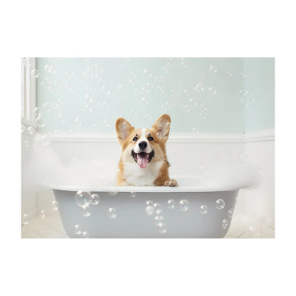 Cute Dog in Bathtub Wall Art Poster – Funny Puppy Canvas Print