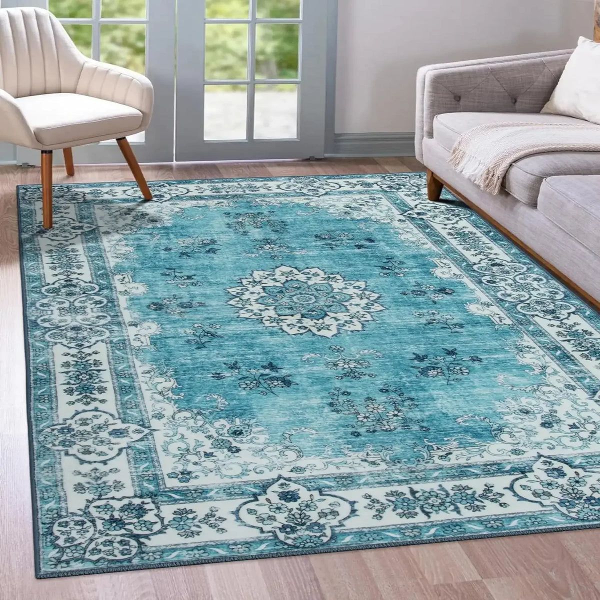 Bohemian Vintage Area Rug – Stain-Resistant Persian Medallion Carpet
