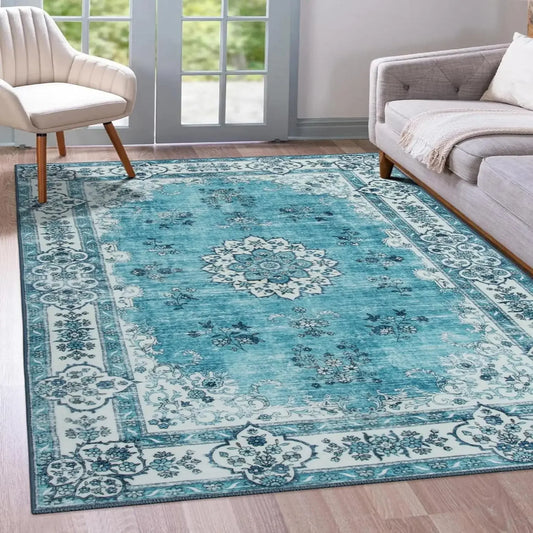 Bohemian Vintage Area Rug – Stain-Resistant Persian Medallion Carpet