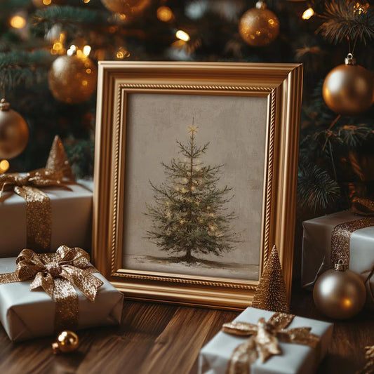Vintage Christmas Tree Wall Art Print Rustic Holiday Poster