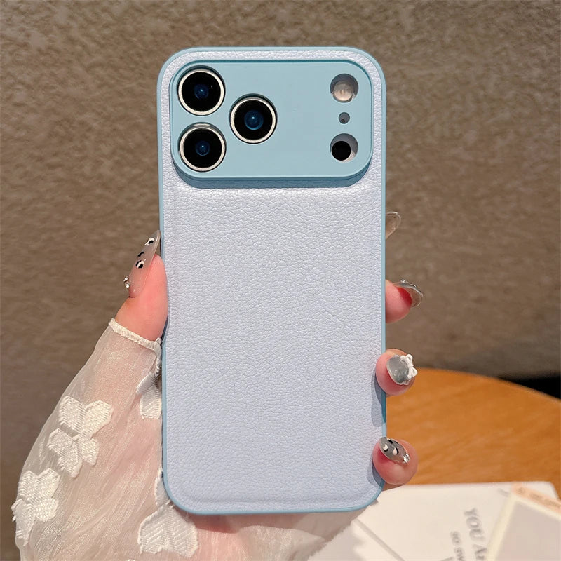 Luxury Lychee Pattern Leather iPhone Case – Shockproof TPU Frame
