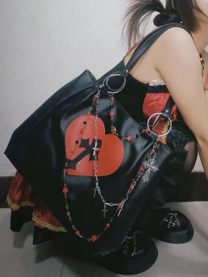 Y2k Grunge The Tote Bag Women Gothic Cross Pu Leather
