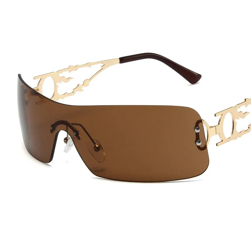 Rimless Y2K Shield Sunglasses – UV400 Wraparound Unisex