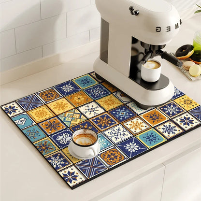 Vikama Vintage Coffee Machine Mat Absorbent Quick-Drying Drainage Mat Non-Slip Dish Drying Kitchen