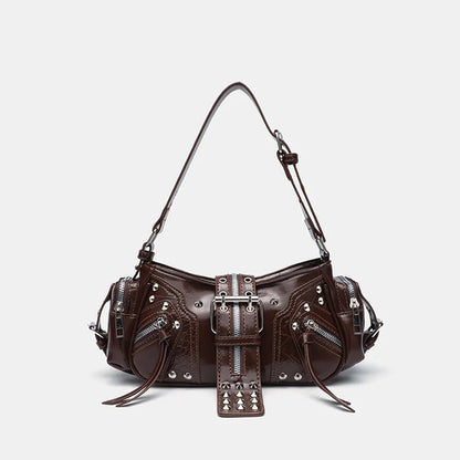 Women's Y2k Punk Vintage Shoulder Purse PU Leather Gothic Rivet Handbag