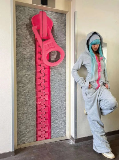Mens Hoodie Oversized Big Zipper Streetwear Harajuku Unisex American Style Loose Fit Casual Street