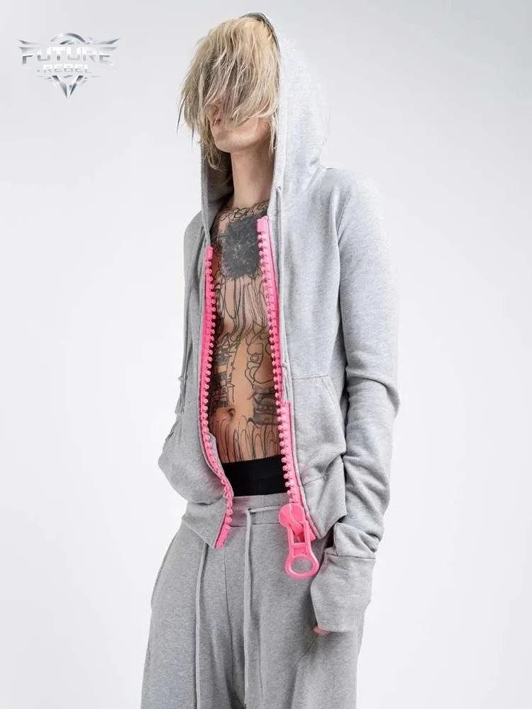 Mens Hoodie Oversized Big Zipper Streetwear Harajuku Unisex American Style Loose Fit Casual Street