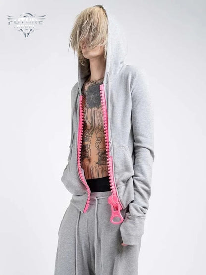 Mens Hoodie Oversized Big Zipper Streetwear Harajuku Unisex American Style Loose Fit Casual Street