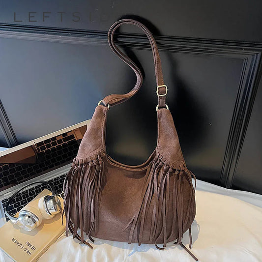 Design Faux Suede Shoulder Bags for Women Retro New Luxury Handbags