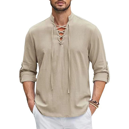 Men's Medieval Linen Shirt Lace-Up Renaissance Pirate Viking Top