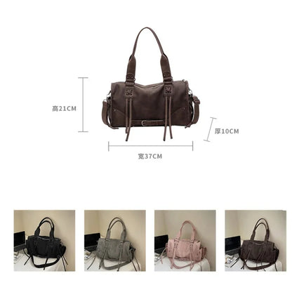 Retro Motorcycle Handbag Women Horizontal Tote