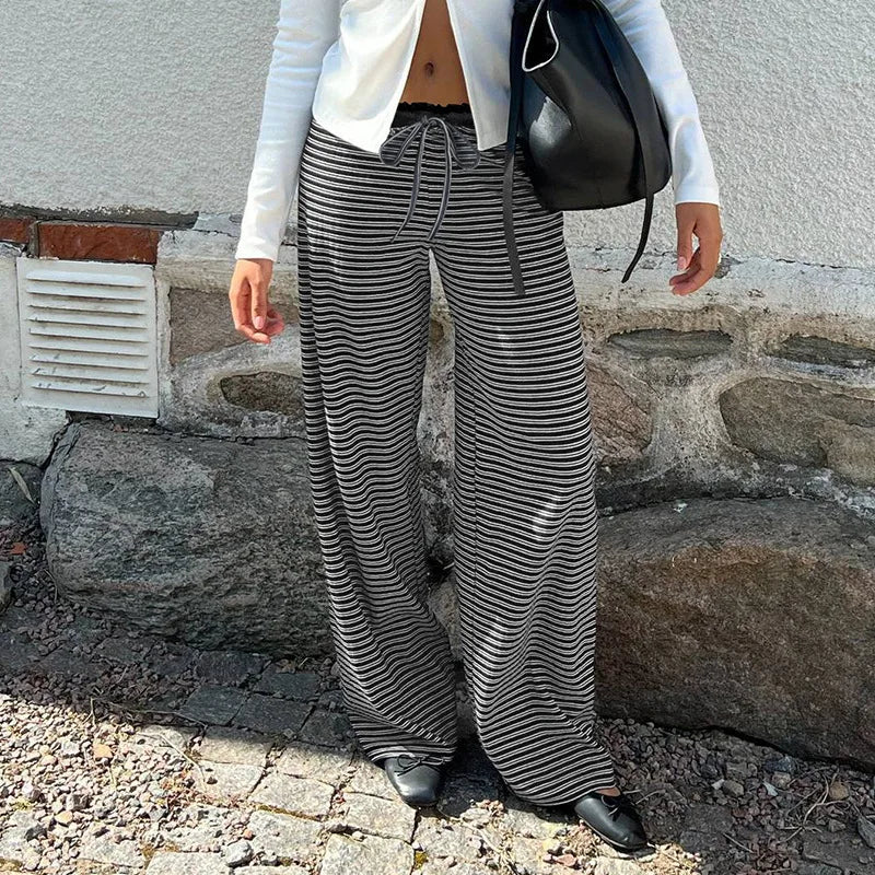 Women's Plaid Baggy Pants Elastic Waist Drawstring Lounge Trousers