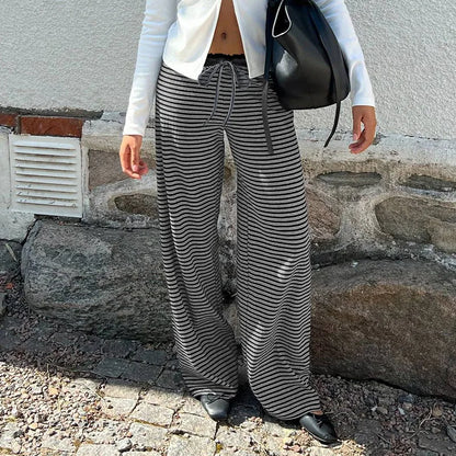 Women's Plaid Baggy Pants Elastic Waist Drawstring Lounge Trousers