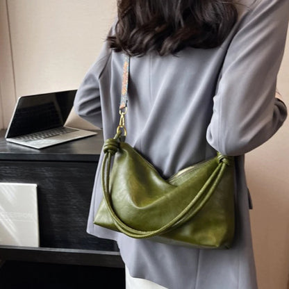 Soft Leather Geometric Wide Strap Shoulder Bag